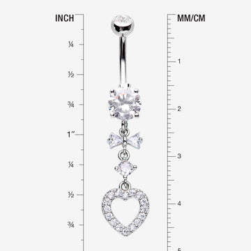 Detail View 1 of Grand Heart Bow-Tie Gem Sparkle Dangle Belly Button Ring-Clear Gem